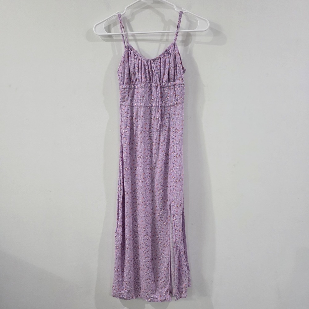 Aeropostale Womens Garden Floral Babydoll Midi Dress Size Xs Purple Slit Fairy